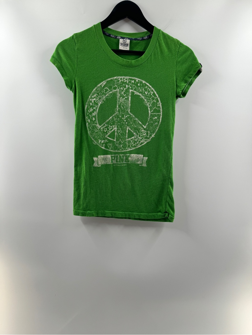 Vintage Victoria’s Secret PINK Green Peace Sign Graphic Tee Women’s Small Y2K